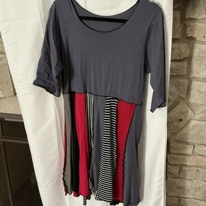 Chic Women's Gray and Red Patchwork Tunic